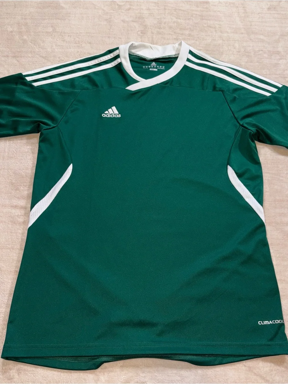 adidas Green Short-Sleeve Performance Soccer Jersey with White Stripes